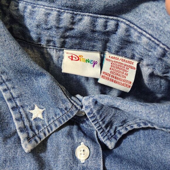 VTG 90s Disney Tigger Embroidered Sleeveless Denim Shirt Womens L Y2K Pooh Top - Picture 10 of 11